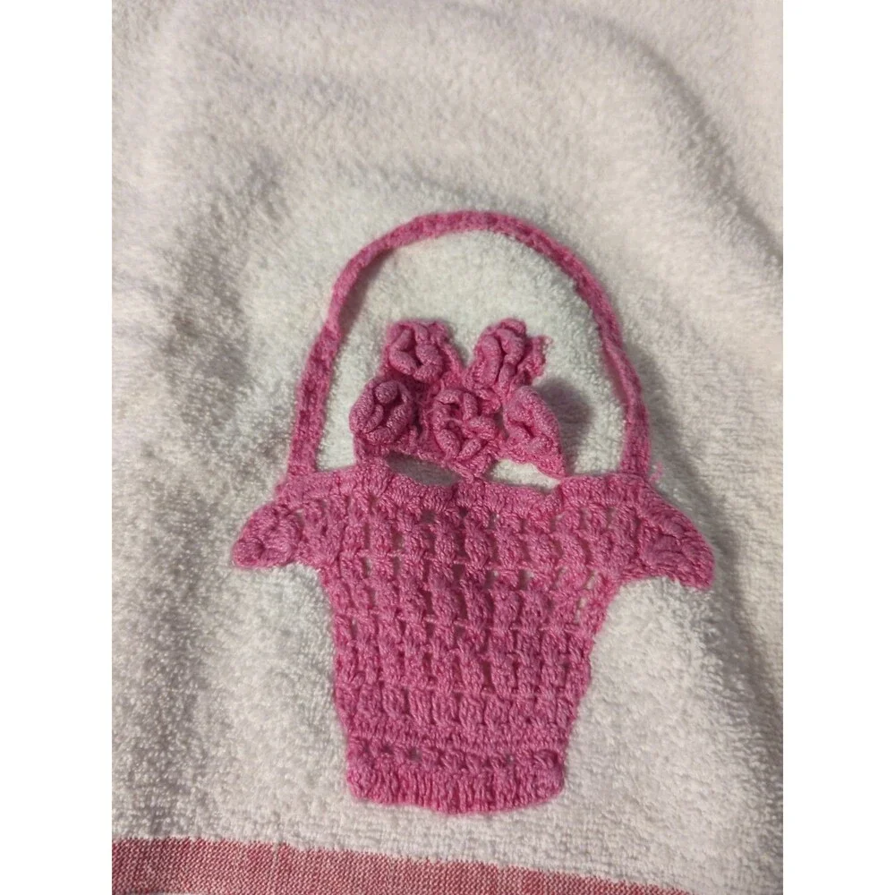 Vintage 70s Sear Roebuck Bath Towel White Pink Floral Fringe 22x42 MCM Rare